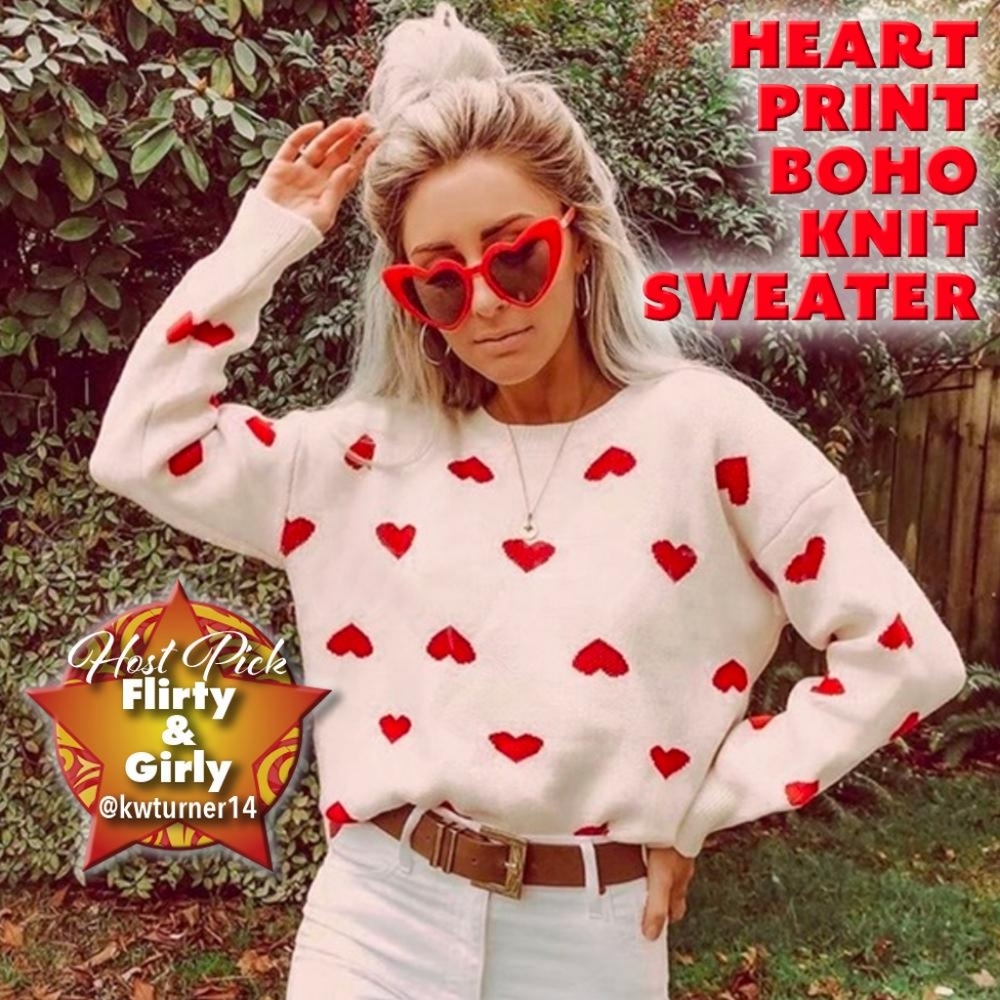 HEART PRINT BOHO KNIT SWEATER HOST PICK